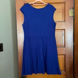 New York & Co Blue Fit & Flare Dress Pockets Sz L